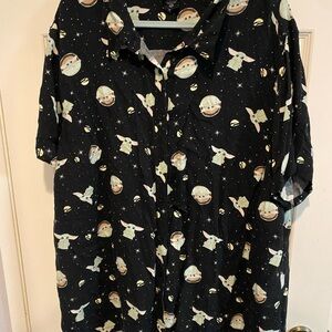 Her Universe Black Shirt with Green and Cream Grogu Print